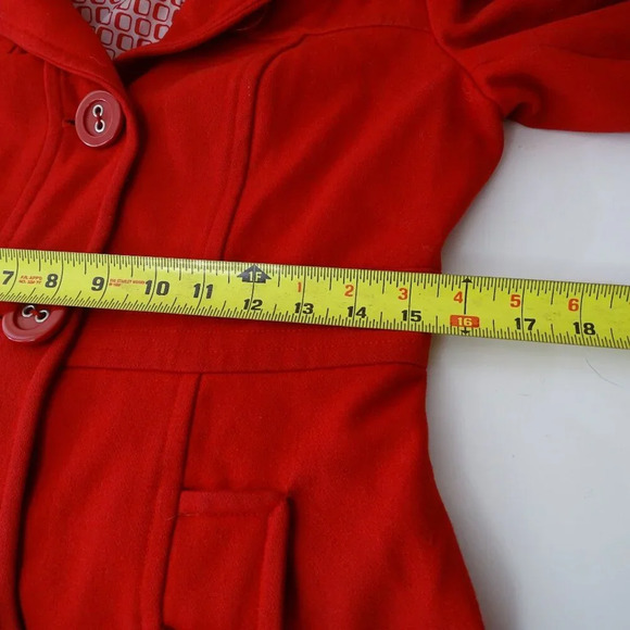 Tulle Red Wool Blend Peacoat Trench Coat Women Size S Button Closure FLAWS - Picture 8 of 15